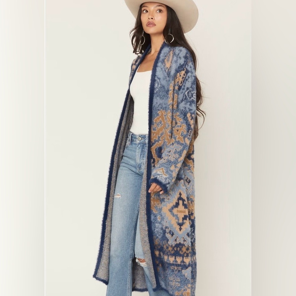 Shyanne Southwestern Print Eyelash Yarn Duster Cardigan Size XL NWOT